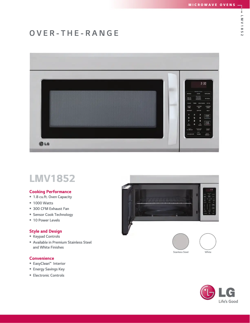 Página 1 del manual Ficha técnica LG LMV1852ST