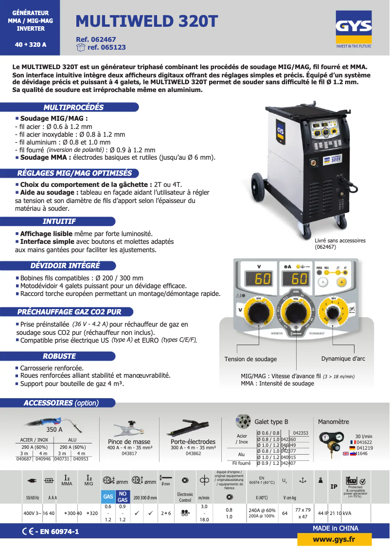 Página 1 del manual Ficha técnica GYS Multiweld 320T