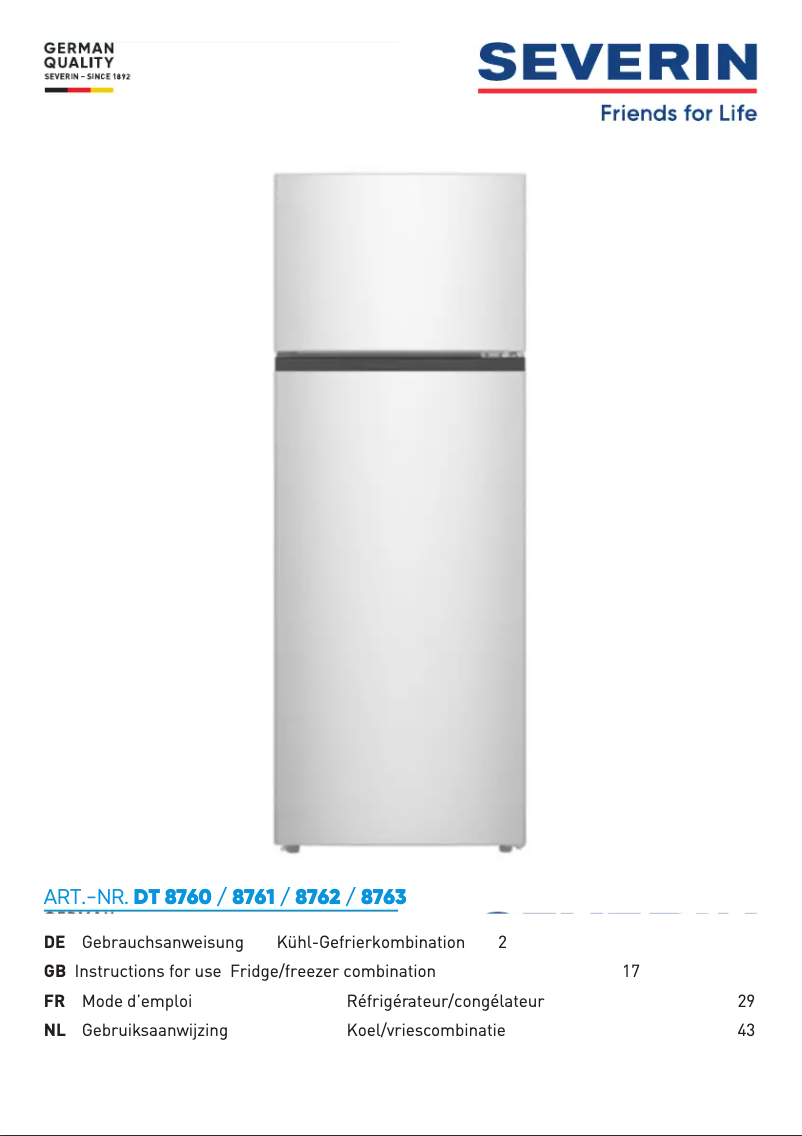 Page 1 de la notice Manuel utilisateur Severin DT 8760