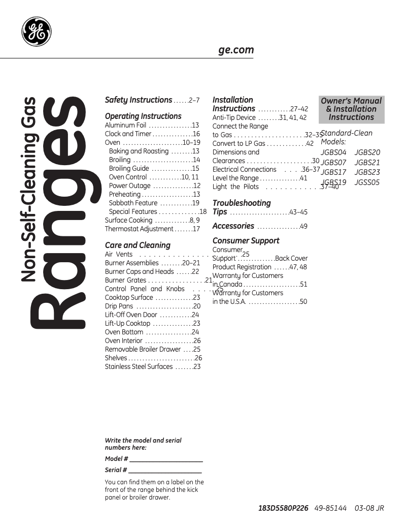 Page 1 de la notice Guide d'installation GE JGBS20DEMWW