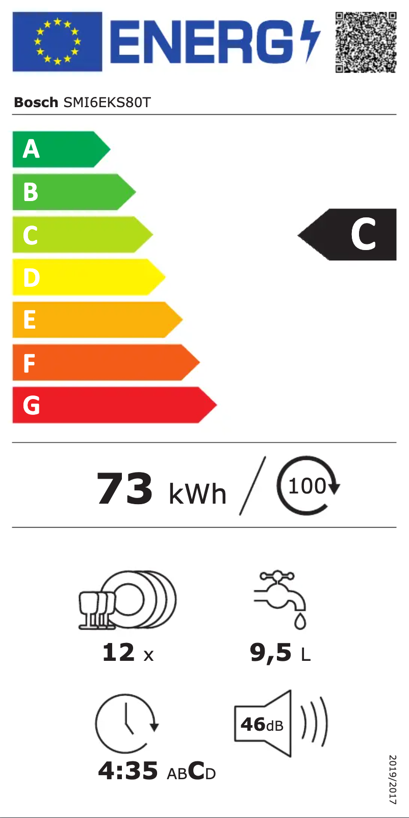 Page 1 de la notice Label énergétique Bosch SMI6EKS80T