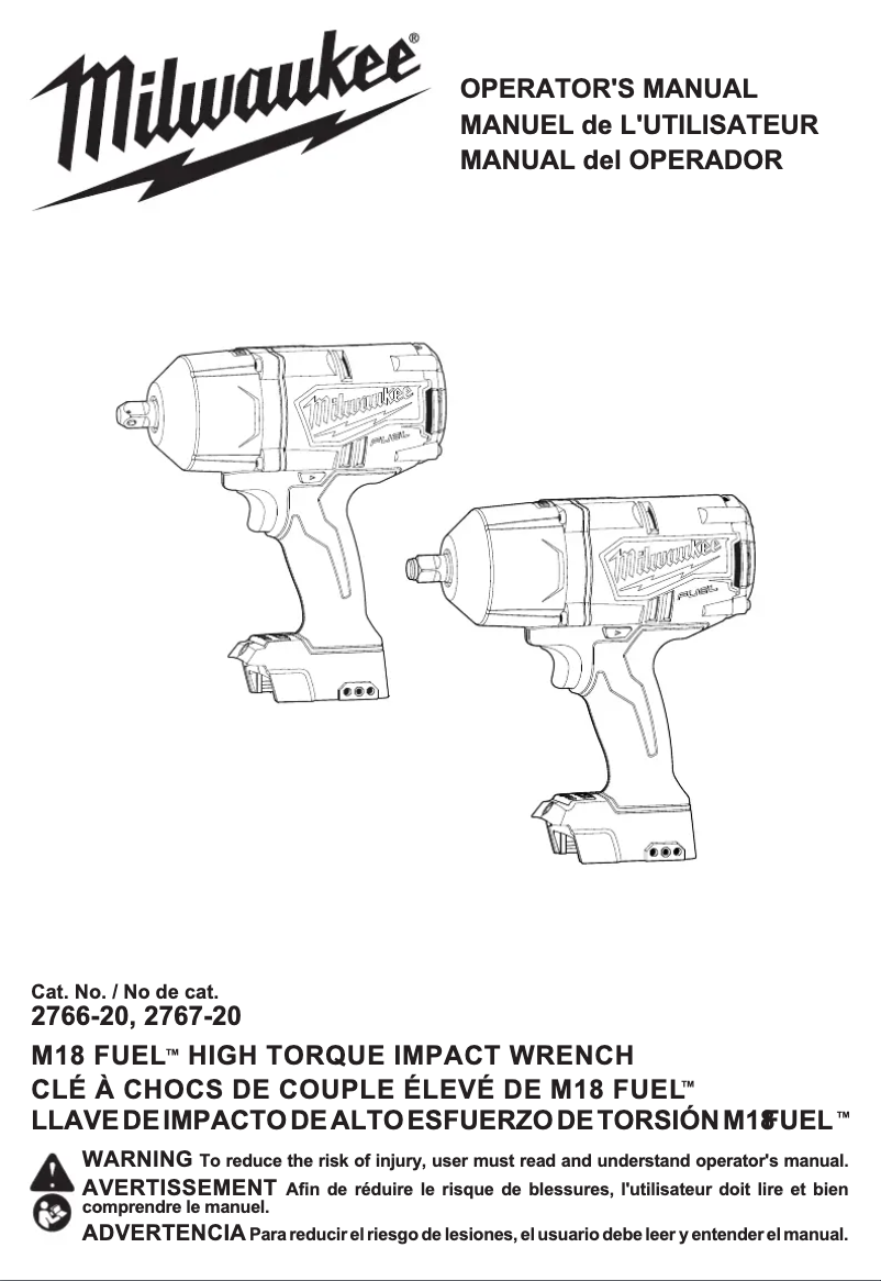Page 1 de la notice Manuel utilisateur Milwaukee 2766-20