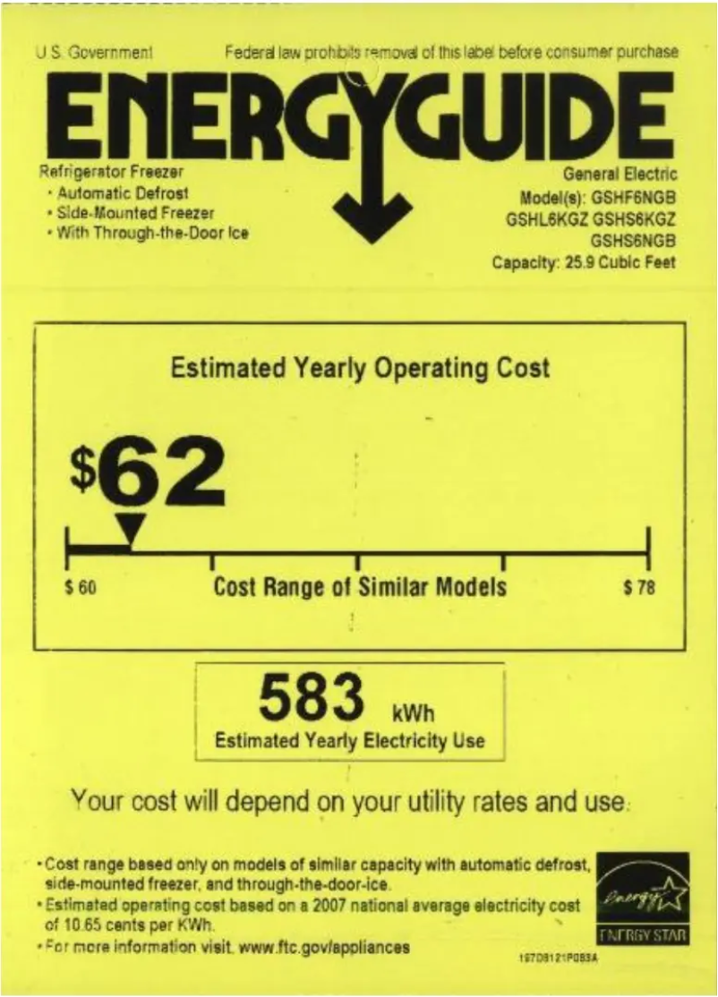 Page 1 de la notice Label énergétique GE GSHS6KGZSS