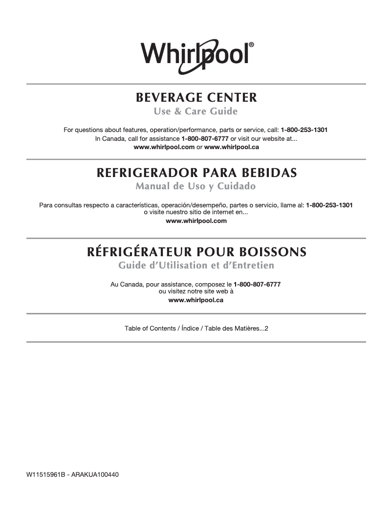 Página 1 del manual Manual de usuario Whirlpool WUB50X24HV