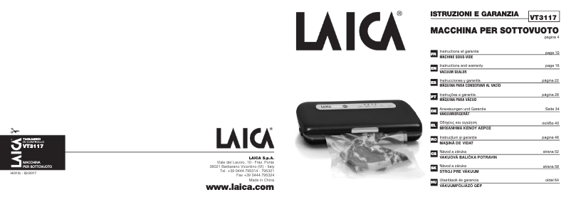 Page 1 de la notice Manuel utilisateur Laica VT3117