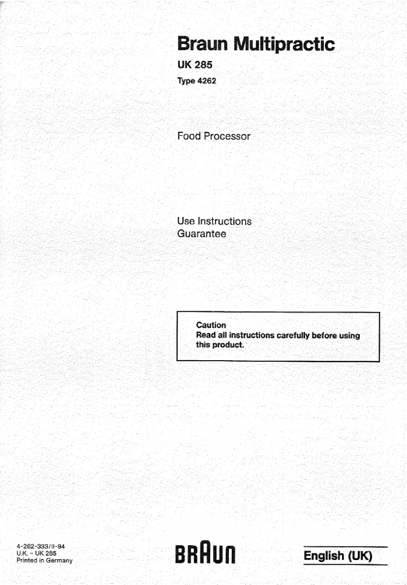 Page 1 de la notice Manuel utilisateur Braun Multipractic Plus UK 400