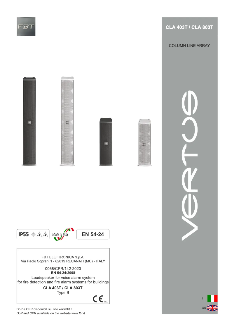 Page 1 de la notice Manuel utilisateur FBT VERTUS CLA 403T