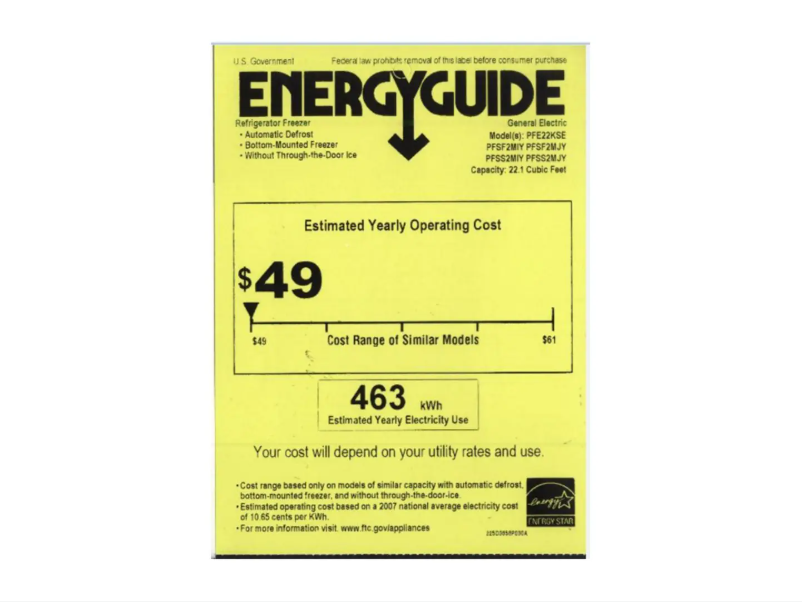 Página 1 del manual Etiqueta energética GE Profile PFE22KSESS