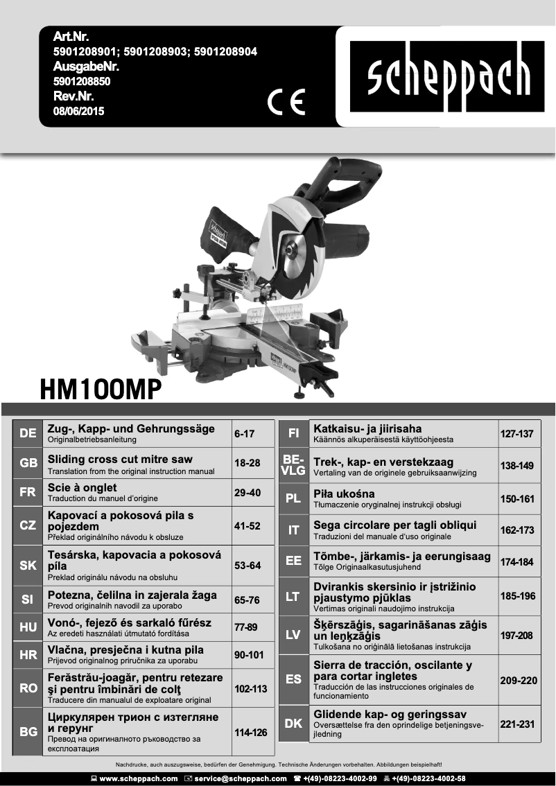 Page 1 de la notice Manuel utilisateur Scheppach HM100MP