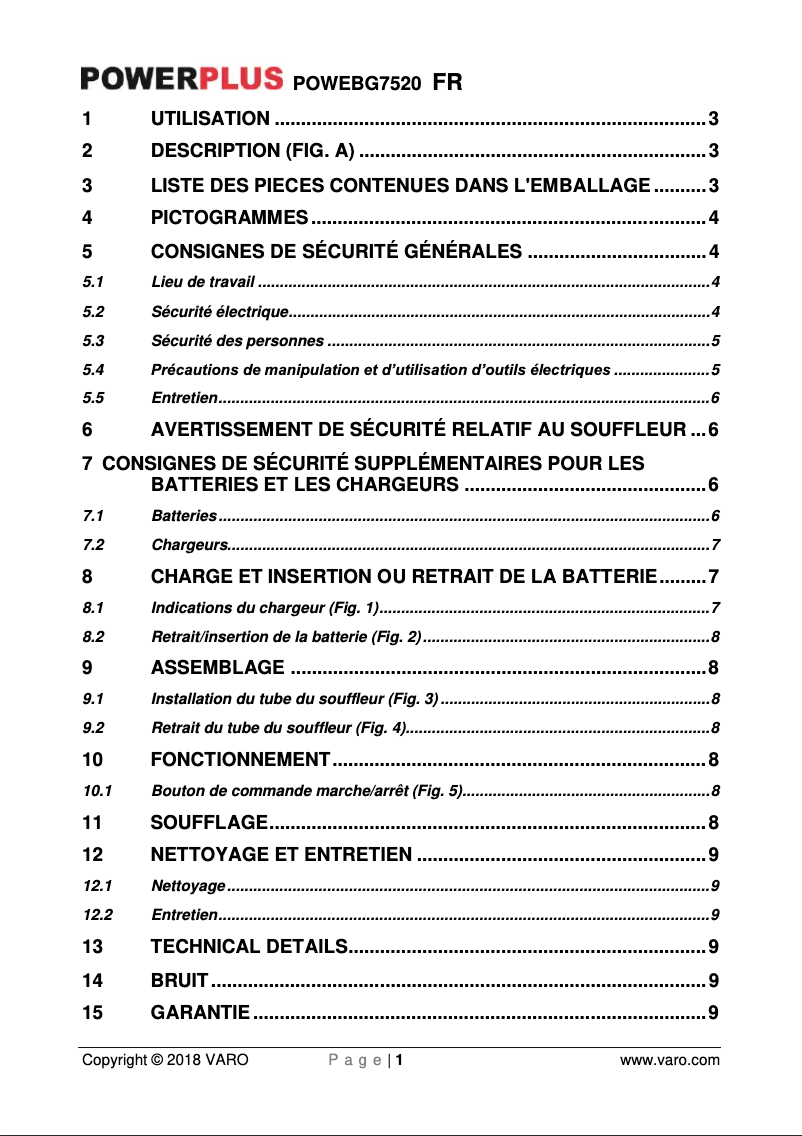 Page 1 de la notice Manuel utilisateur PowerPlus POWEBG7520