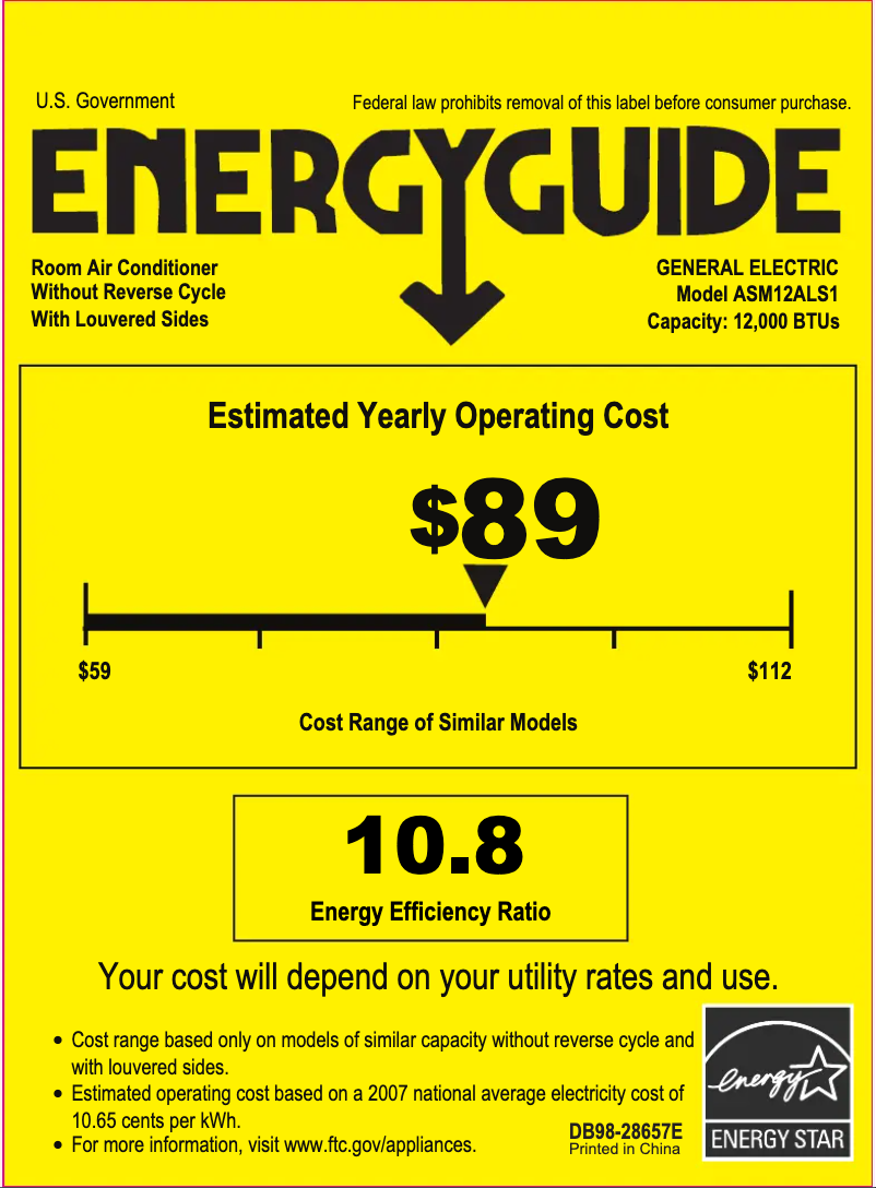 Página 1 del manual Etiqueta energética GE ASM12AL
