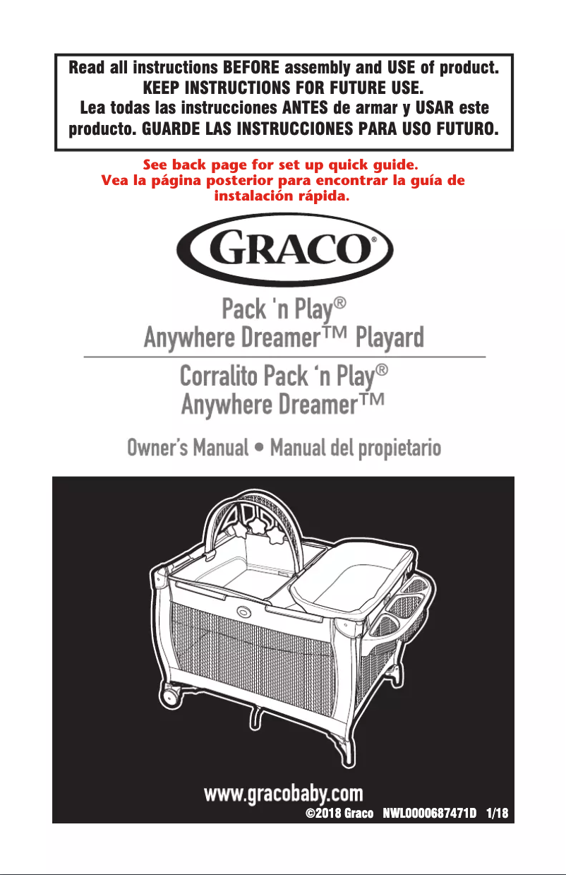 Page 1 of the manual User Manual Graco Pack ‘n Play Anywhere Dreamer