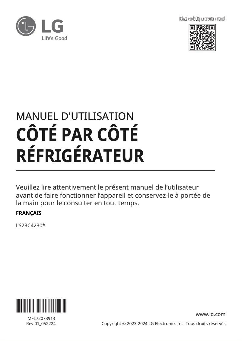 Page 1 de la notice Manuel utilisateur LG LS23C4230V