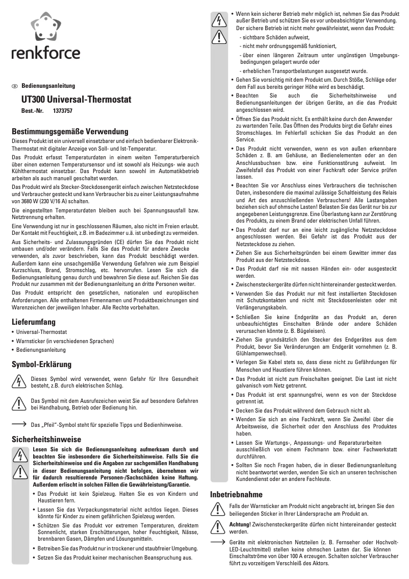 Page 1 of the manual User Manual Renkforce UT300