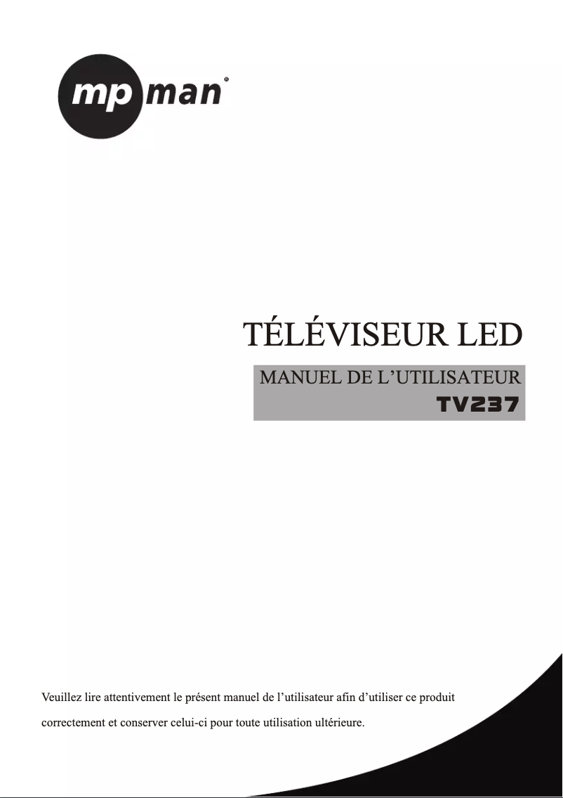 Page 1 de la notice Manuel utilisateur Mpman TV237