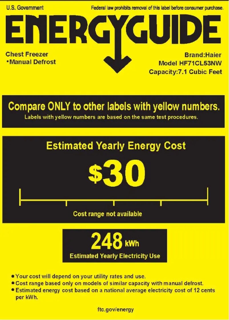 Page 1 de la notice Label énergétique Haier HF71CL53NW