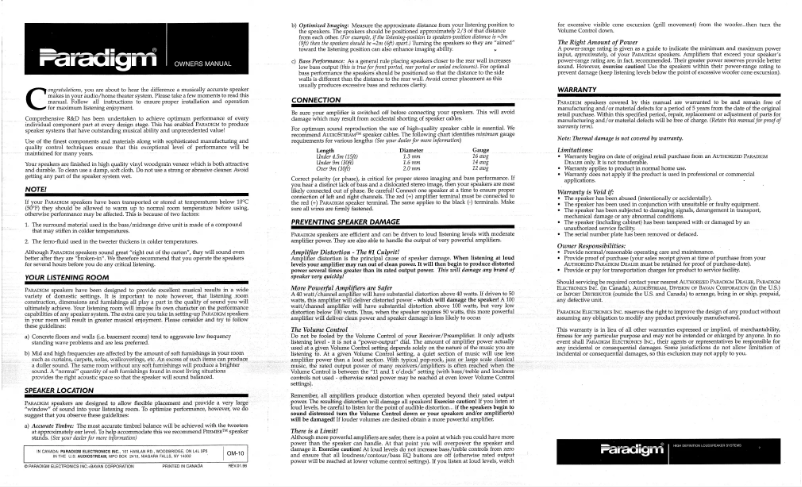 Page 1 de la notice Manuel utilisateur Paradigm Mini Monitor v2