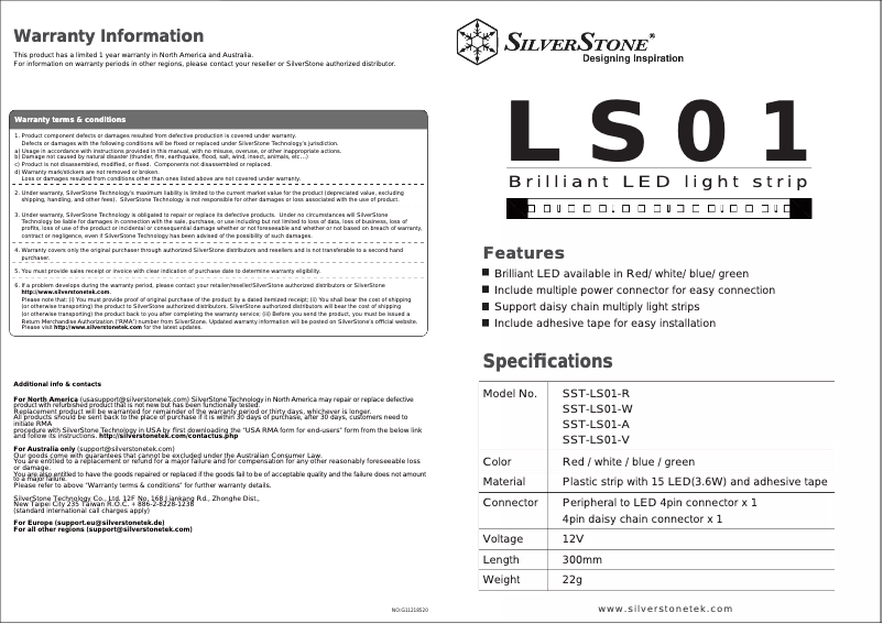 Page 1 de la notice Manuel utilisateur Silverstone SST-LS01A