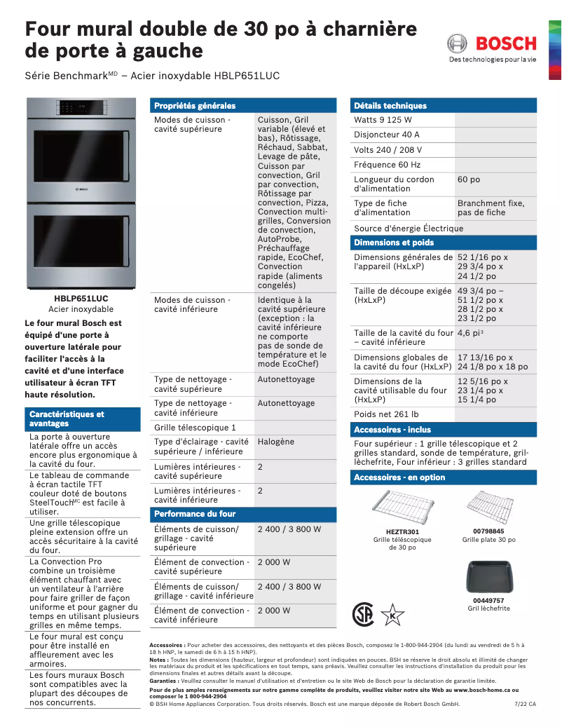 Page 1 of the manual Technical Sheet Bosch HBLP651LUC