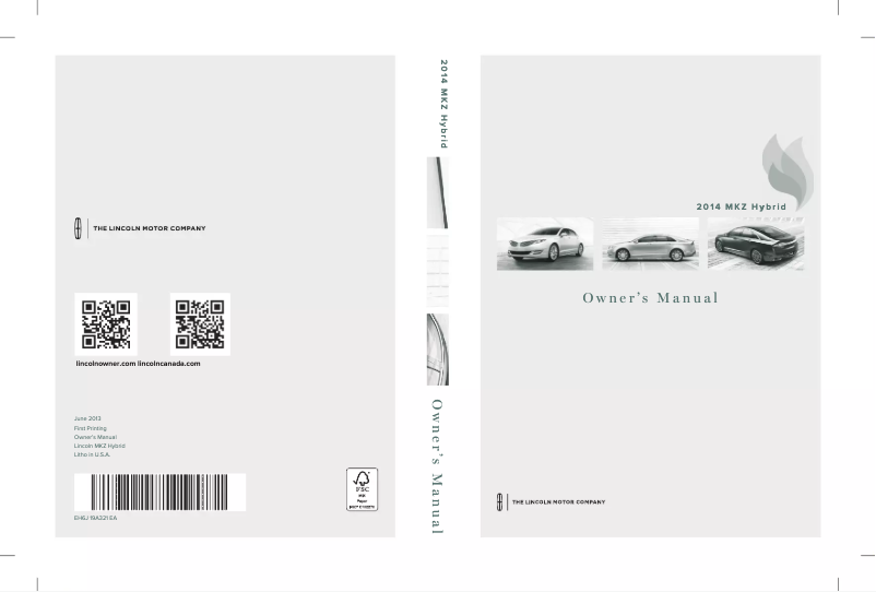 Page 1 de la notice Manuel utilisateur Lincoln MKZ Hybrid (2014)
