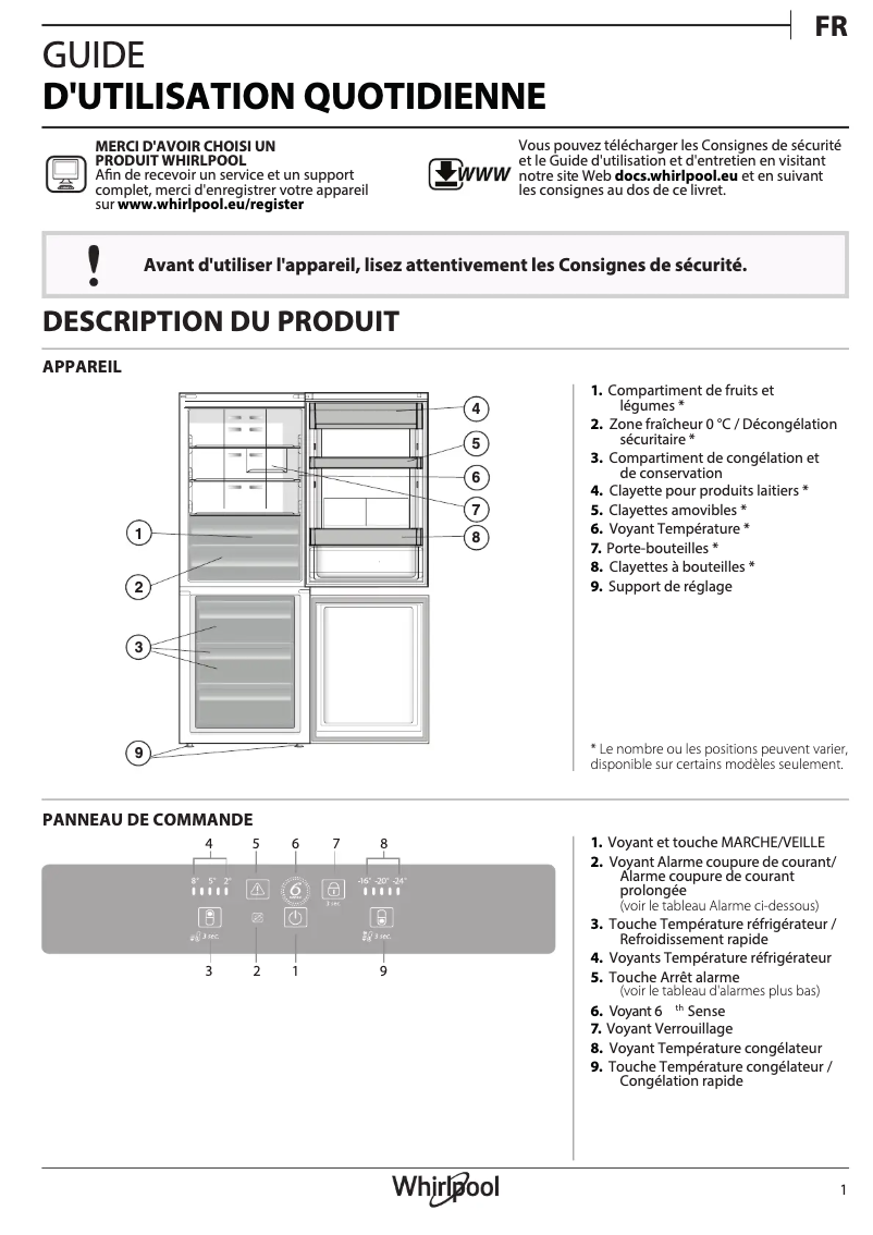 Page 1 de la notice Manuel utilisateur Whirlpool B TNF 5323 OX 3