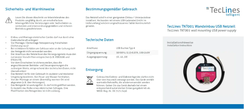 Page 1 de la notice Manuel utilisateur TecLines TNT001