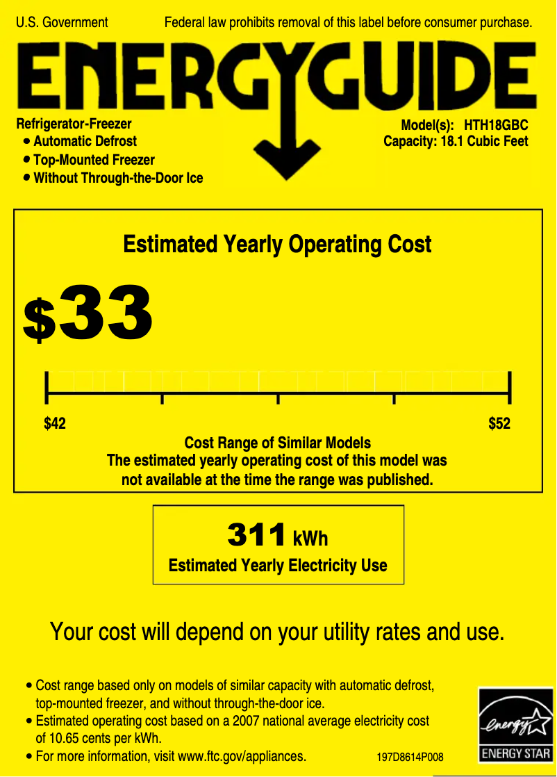 Página 1 del manual Etiqueta energética Hotpoint HTH18GBCCC