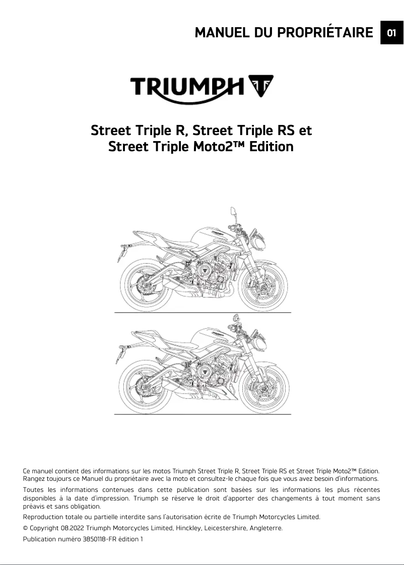 Page 1 de la notice Manuel utilisateur Triumph Street Triple R (2024)