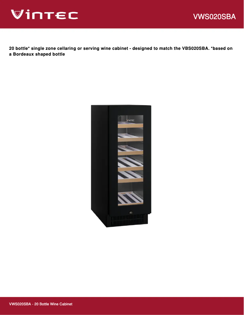 Página 1 del manual Ficha técnica Vintec VWS020SBB