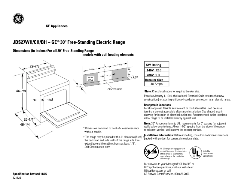 Page n°1 - Fiche technique GE JBS27BHBB