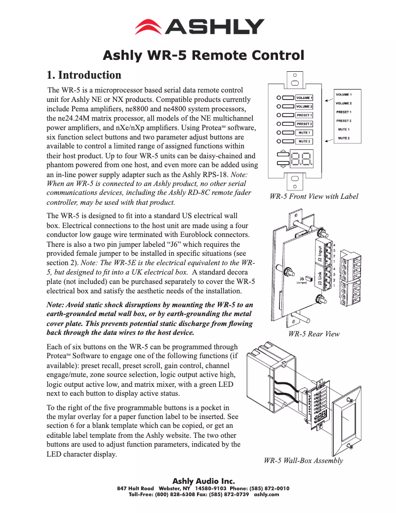 Page 1 of the manual User Manual Ashly RPS-18