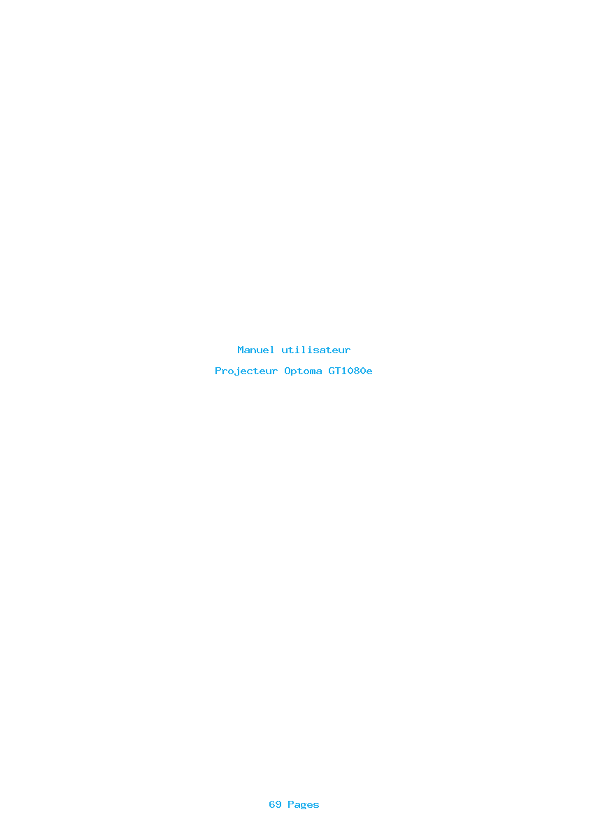 Page 1 de la notice Manuel utilisateur Optoma GT1080e