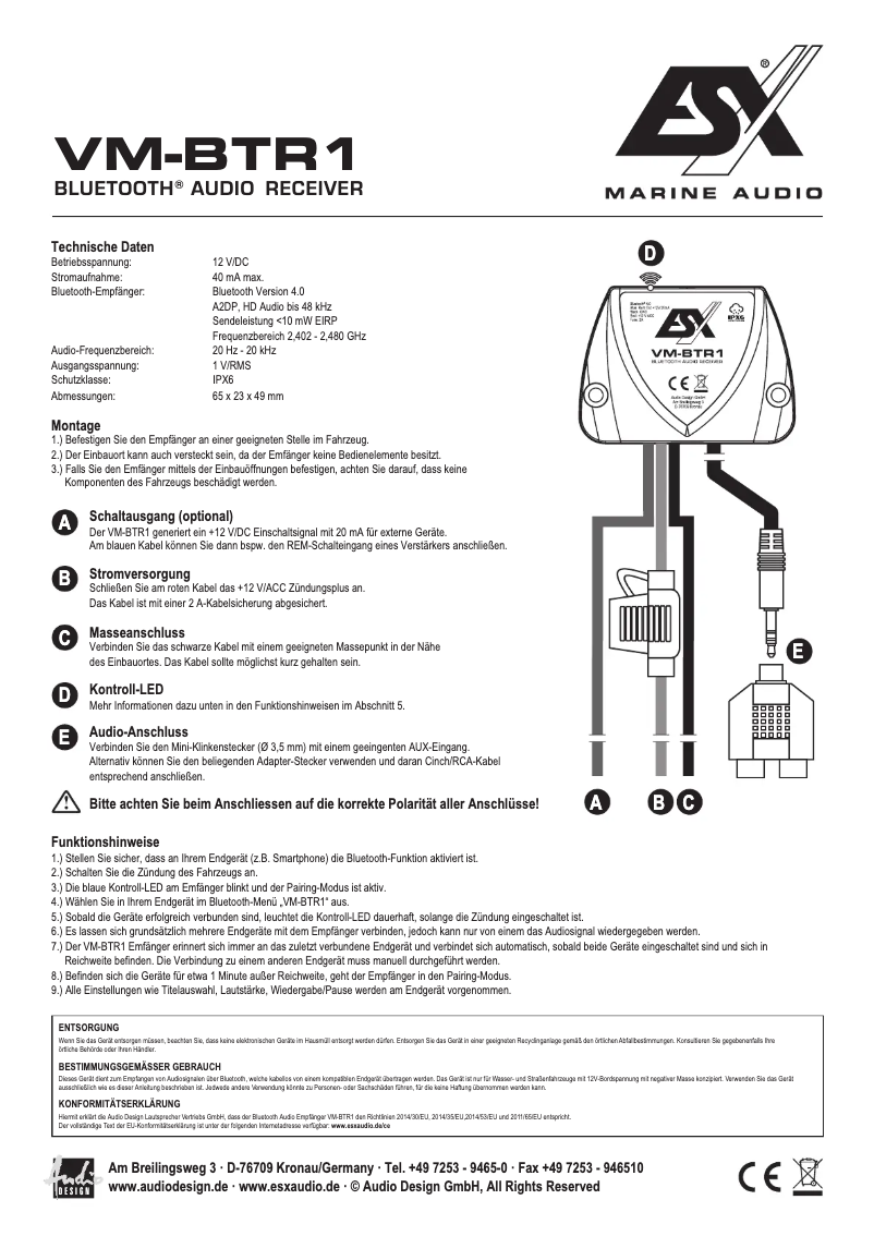 Page 1 de la notice Manuel utilisateur ESX VM-BTR1