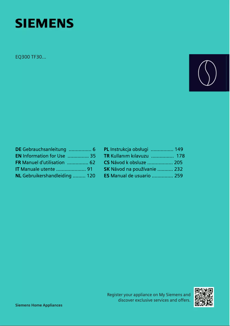 Page 1 de la notice Manuel utilisateur Siemens EQ300 TF303E08
