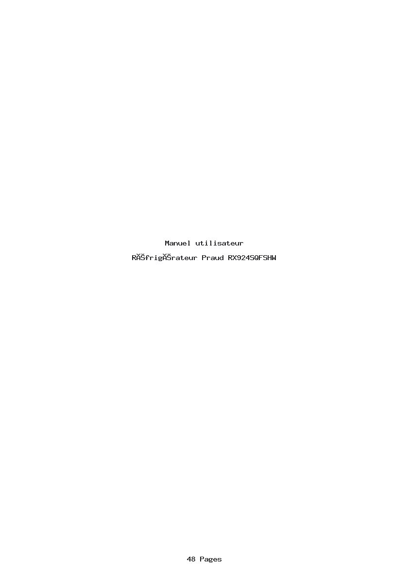 Page 1 de la notice Manuel utilisateur Praud RX924SQFSHW