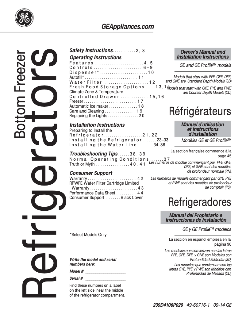 Page 1 of the manual Instruction Manual GE Profile PFE28RSHSS