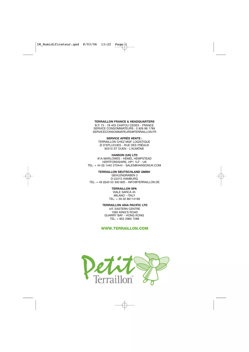 Page 1 de la notice Manuel utilisateur Terraillon Petit