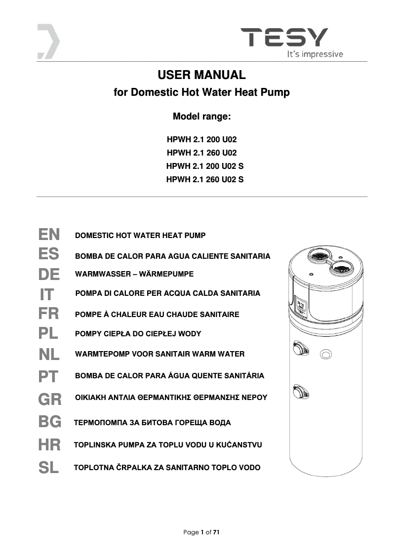 Page 1 of the manual User Manual Tesy AquaThermica 200 S