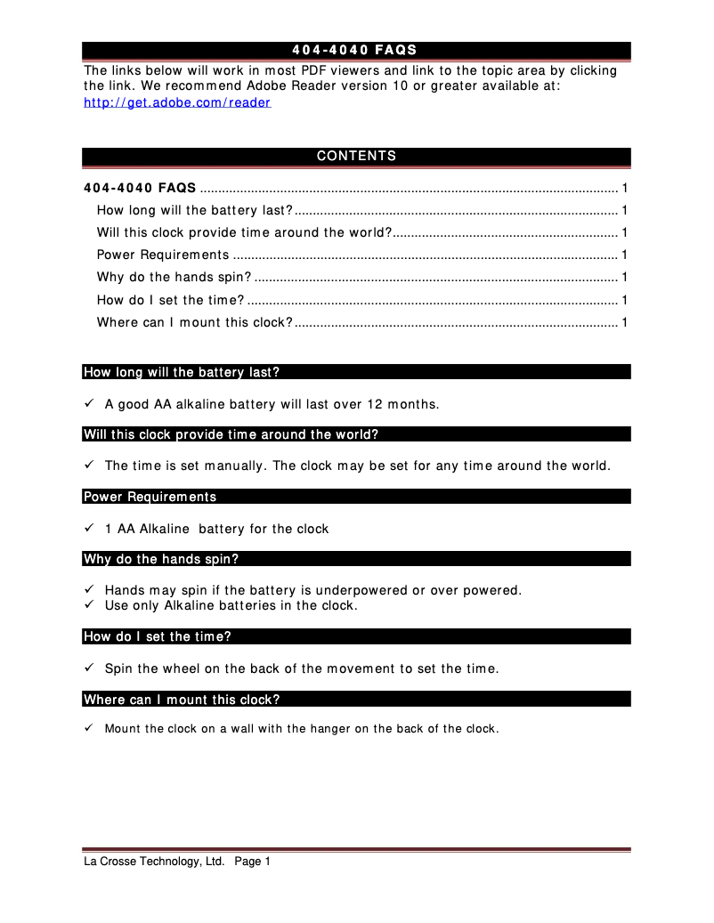 Página 1 del manual Preguntas frecuentes La Crosse Technology 404-4040