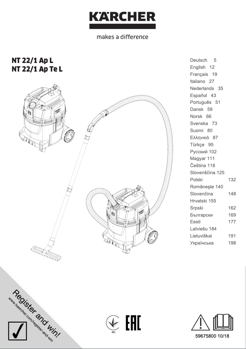 Page 1 de la notice Manuel utilisateur Kärcher NT 22/1 Ap Te L