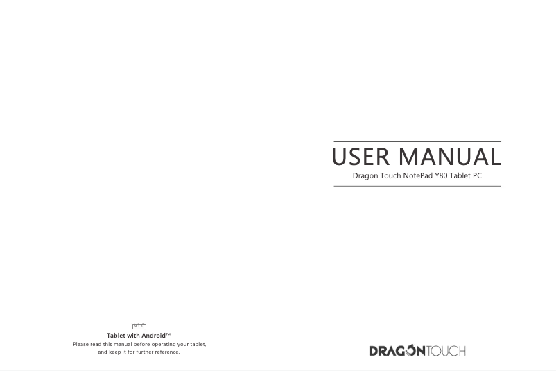 Page 1 de la notice Manuel utilisateur Dragon Touch NotePad Y80