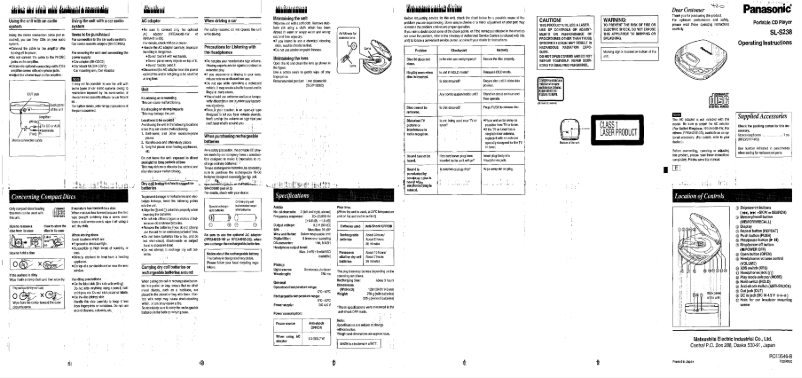 Page 1 de la notice Manuel utilisateur Panasonic SL-S238