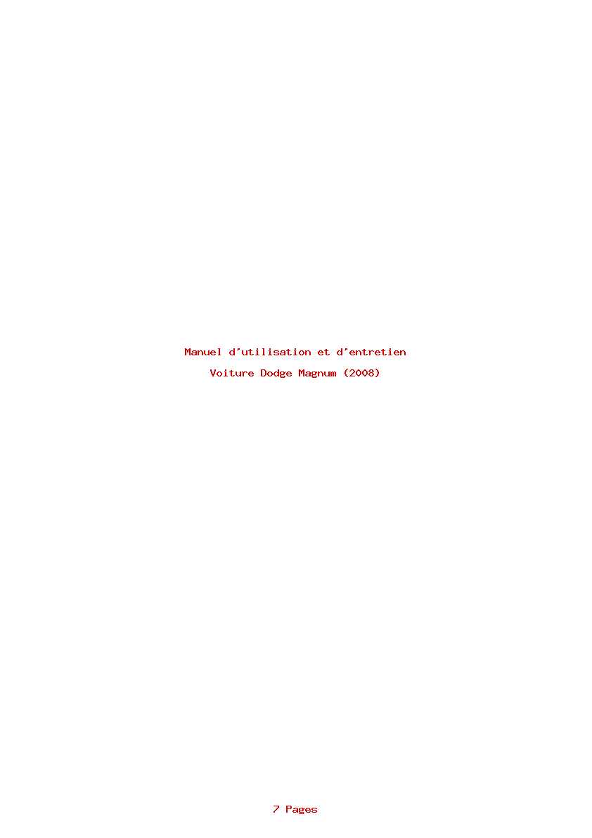 Page 1 de la notice Manuel d'utilisation et d'entretien Dodge Magnum (2008)