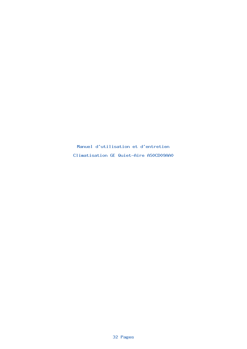 Page 1 de la notice Manuel d'utilisation et d'entretien GE Quiet-Aire AS0CD09AA0