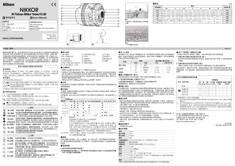 Page 1 de la notice Manuel utilisateur Nikon Nikkor AF Fisheye-Nikkor 16mm f/2.8D