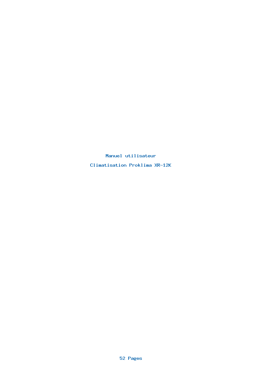 Page 1 de la notice Manuel utilisateur Proklima XR-12K
