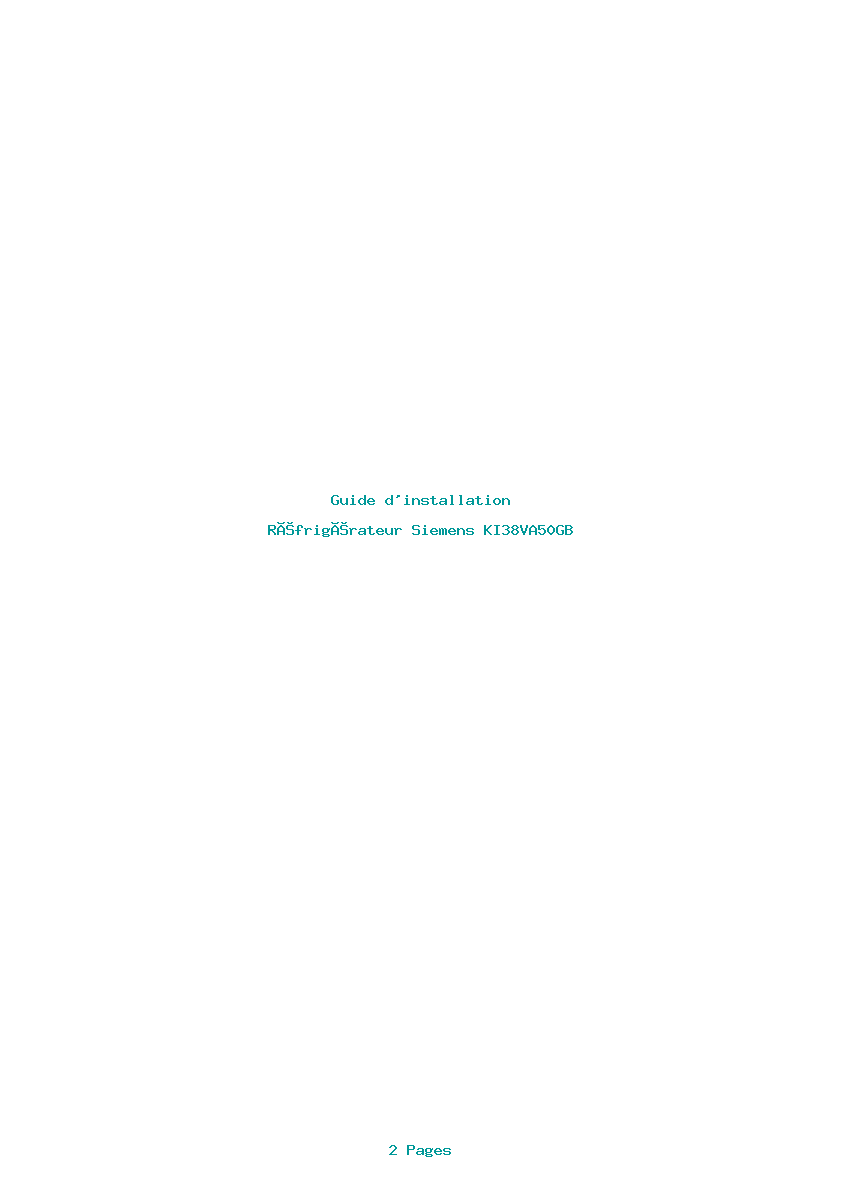 Page 1 de la notice Guide d'installation Siemens KI38VA50GB