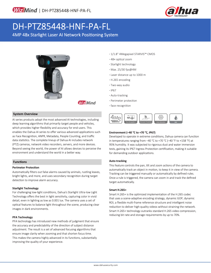 Page 1 de la notice Fiche technique Dahua Technology PTZ85448-HNF-PA-FL