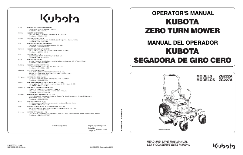 Página 1 del manual Manual de usuario Kubota ZG227LA-60