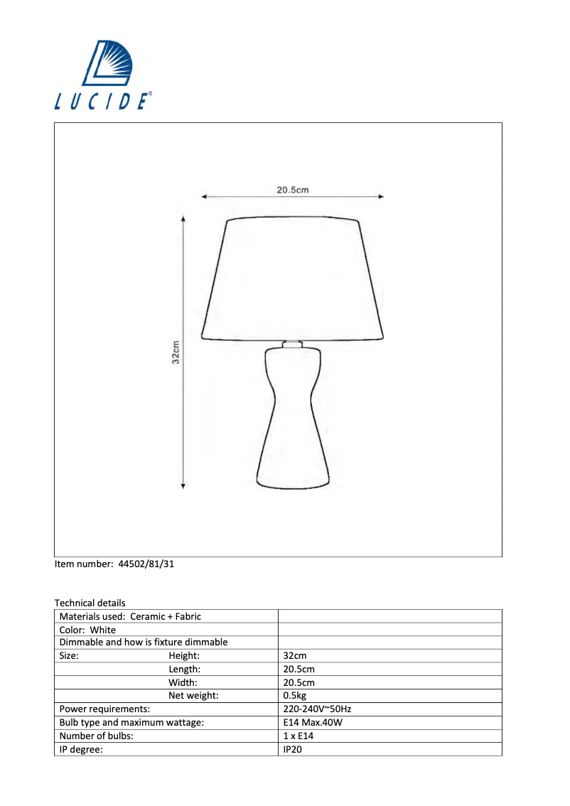 Page 1 de la notice Manuel utilisateur Lucide Tura 44502/81/31